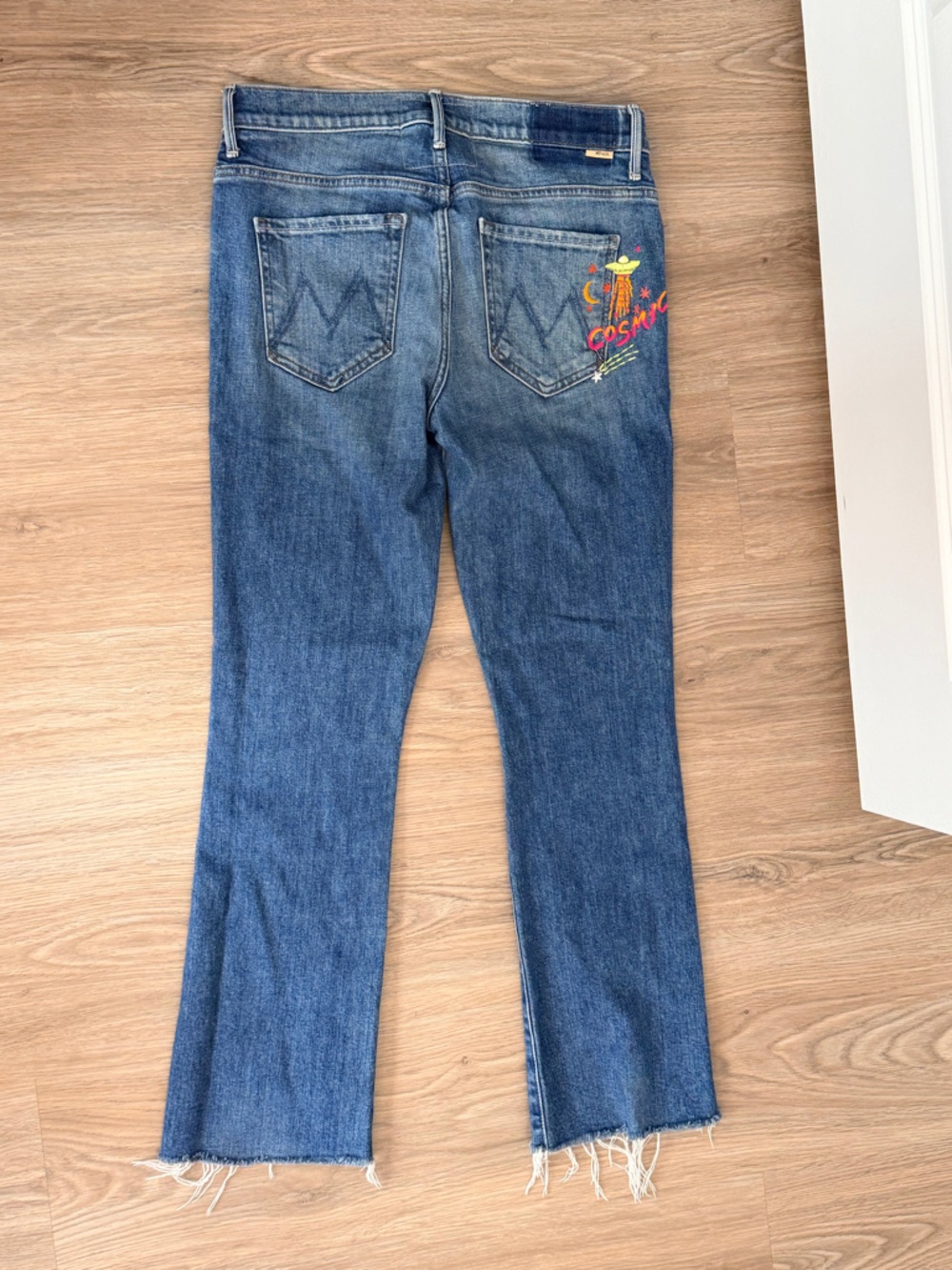 MOTHER Straight-Leg Jeans with Neon Cosmic Embroidery - Blue